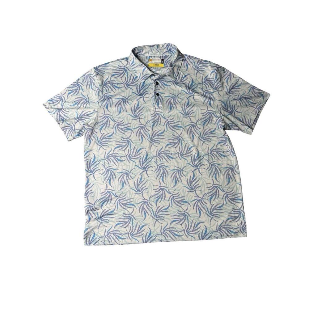 Nicklaus Men’s XL Golf Polo Shirt Blue Palm Print Eco Choice Performance